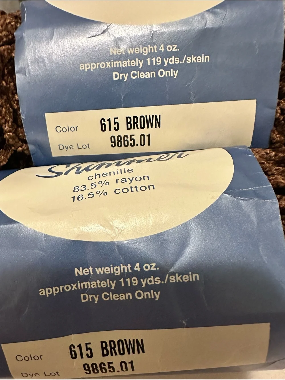 Chenille Yarn Lot of 2, Brown Same Dye Lot